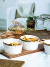 Goodhomes Porcelain Bowl with Gold Print & Wooden Tray (Set of 3pcs Bowl & 1pc Tray)