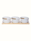 Goodhomes Porcelain Bowl with Gold Print & Wooden Tray (Set of 3pcs Bowl & 1pc Tray)