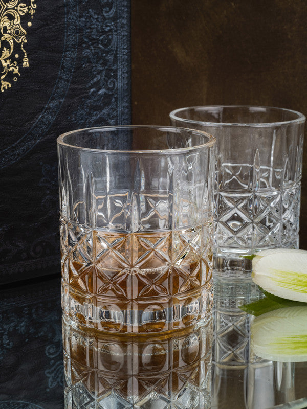 Glass Layla Tumbler set with Diamond Emboss Design (Set of 12 Pcs)
