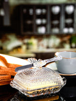 Glass Butter Dish With Lid & Knife Set of 2pcs