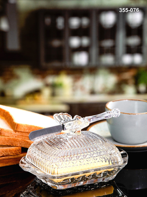 Glass Butter Dish With Lid & Knife Set of 2pcs