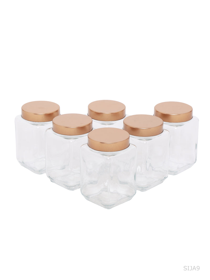 Copper Cube Small Square Glass jar Set with Metal lid (Set of 6 Pcs )