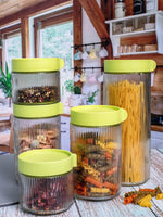 Goodhomes Glass Storage Jar With Green Lid (Set Of 2Pcs Small, 2Pcs Medium & 1Pc Large Jar)