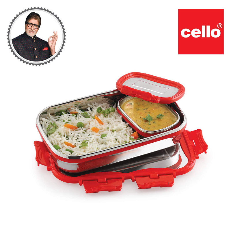 Cello Click It Stainless Steel Red Lunch Pack For Office Capacity - 175-1pc, 925ml-1pc