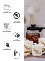 Cello Opalware Tea Set with Glass Pot(Carafe) (set of 6pcs Mugs & 1pc Tea Pot)