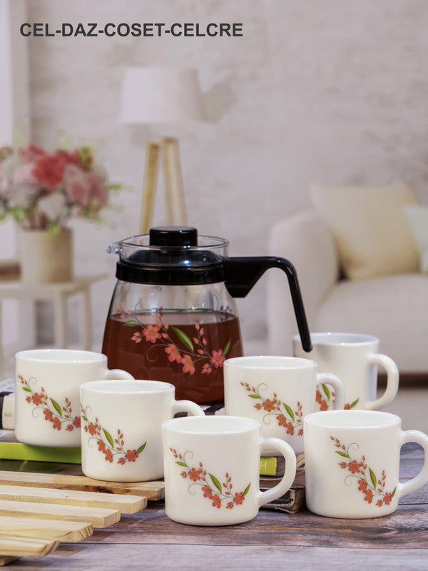 Cello Opalware Tea Set with Glass Pot(Carafe) (set of 6pcs Mugs & 1pc –  GOOD HOMES