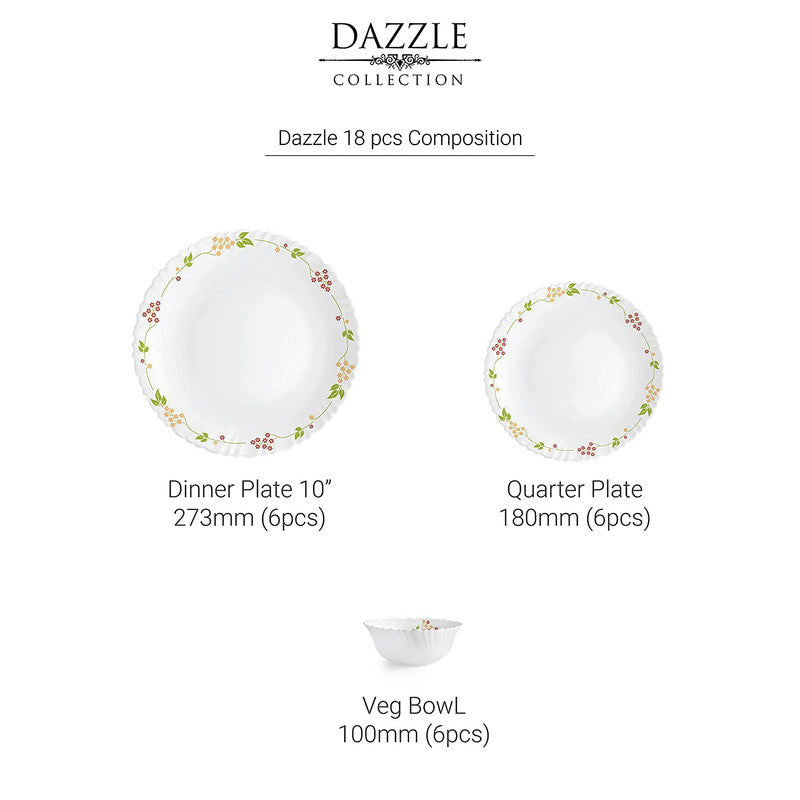 Cello Opalware Dazzle Secret Garden Dinner Set, 18Pcs, White