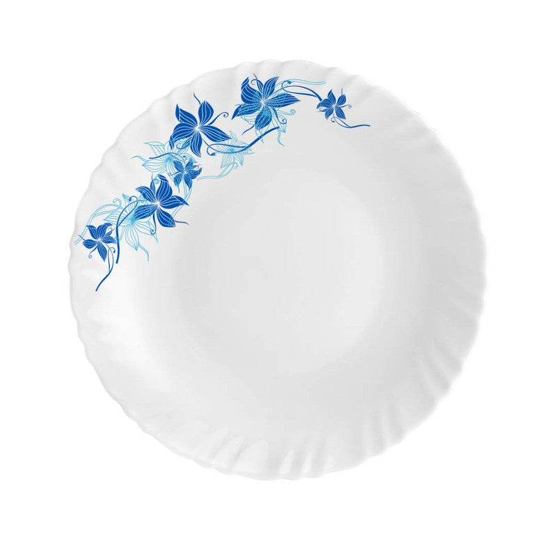 Cello Blue Swirl Dazzle Series Opalware Dinner Set, 35-Pieces, Service for 6, White