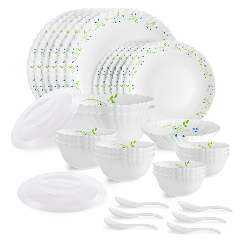 Cello Tropical Lagoon Dazzle Series Opalware Dinner Set, 35 Pieces, Service for 6, White