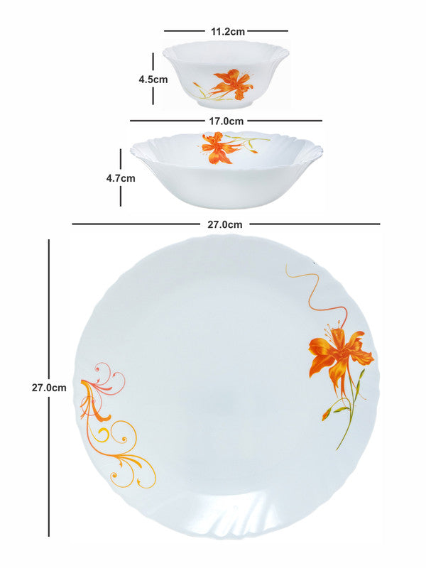 Cello Opalware Dinner Set with Print (Set of 2pcs Dinner Plate, 2pcs Veg. Bowl & 2pcs Multipurpose Bowl)