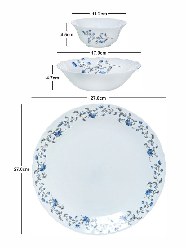 Cello Opalware Dinner Set with Print (Set of 2pcs Dinner Plate, 2pcs Veg. Bowl & 2pcs Multipurpose Bowl)