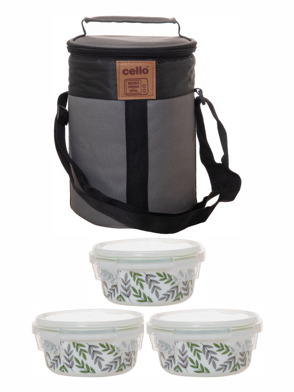 Cello Opalware Imperial Lunch Box with Jacket (Set of 3pcs Container with Lid & 1pc Jacket)