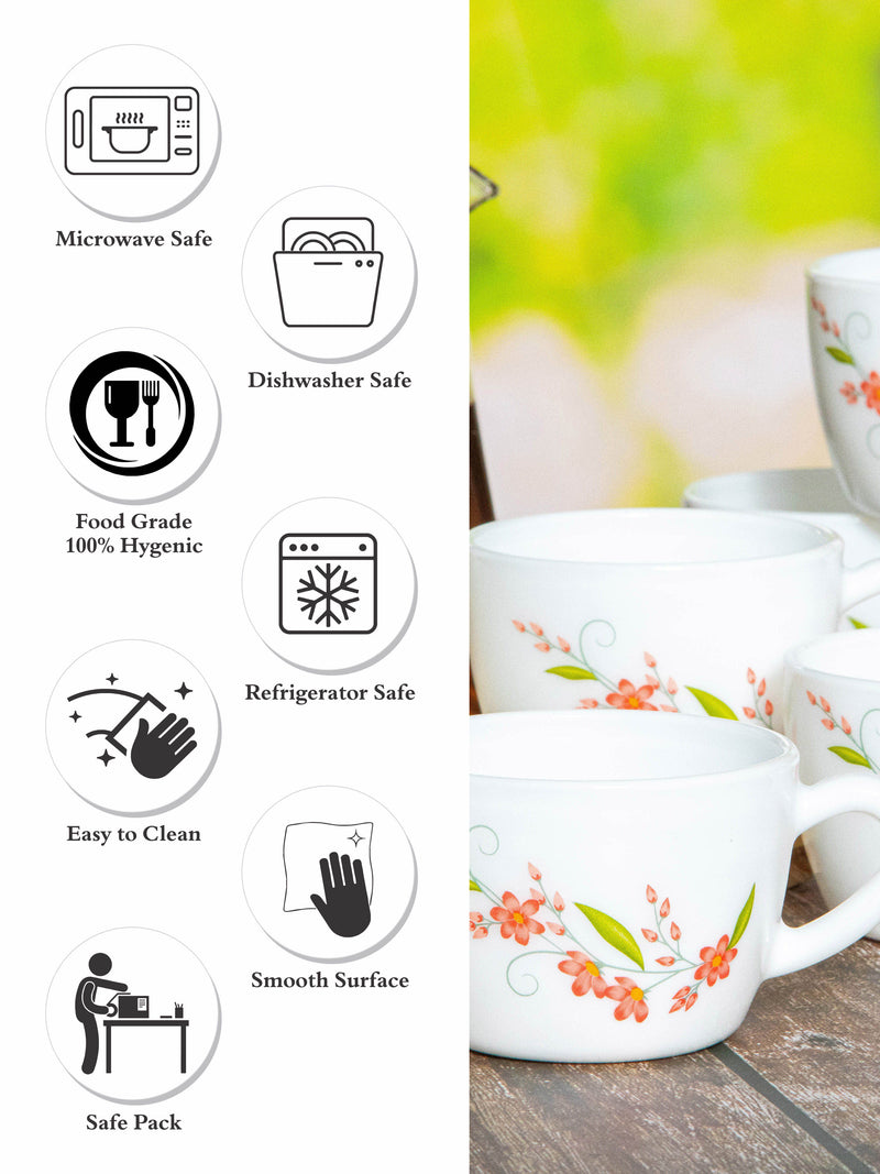 Cello Opalware Tea/Coffee Cup Medium (Set Of 6Pcs)