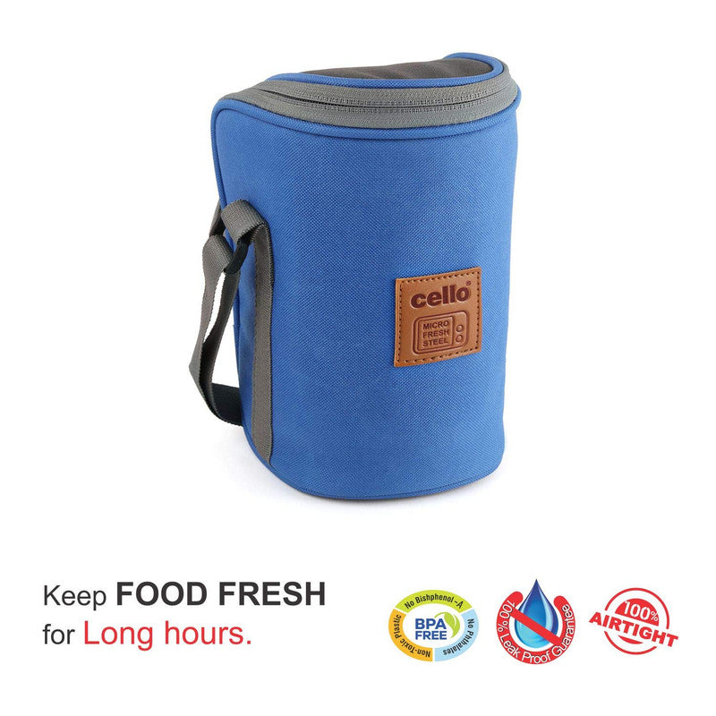 Cello Max Fresh Hot Wave Inner Stainless Steel Lunch Box (Blue, 225ml, 375ml and 550ml)