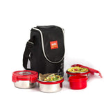 Cello Max Fresh Click Stainless Steel Lunch Box Set, 300ml - 3 Pieces and 140ml-1Piece (Red)