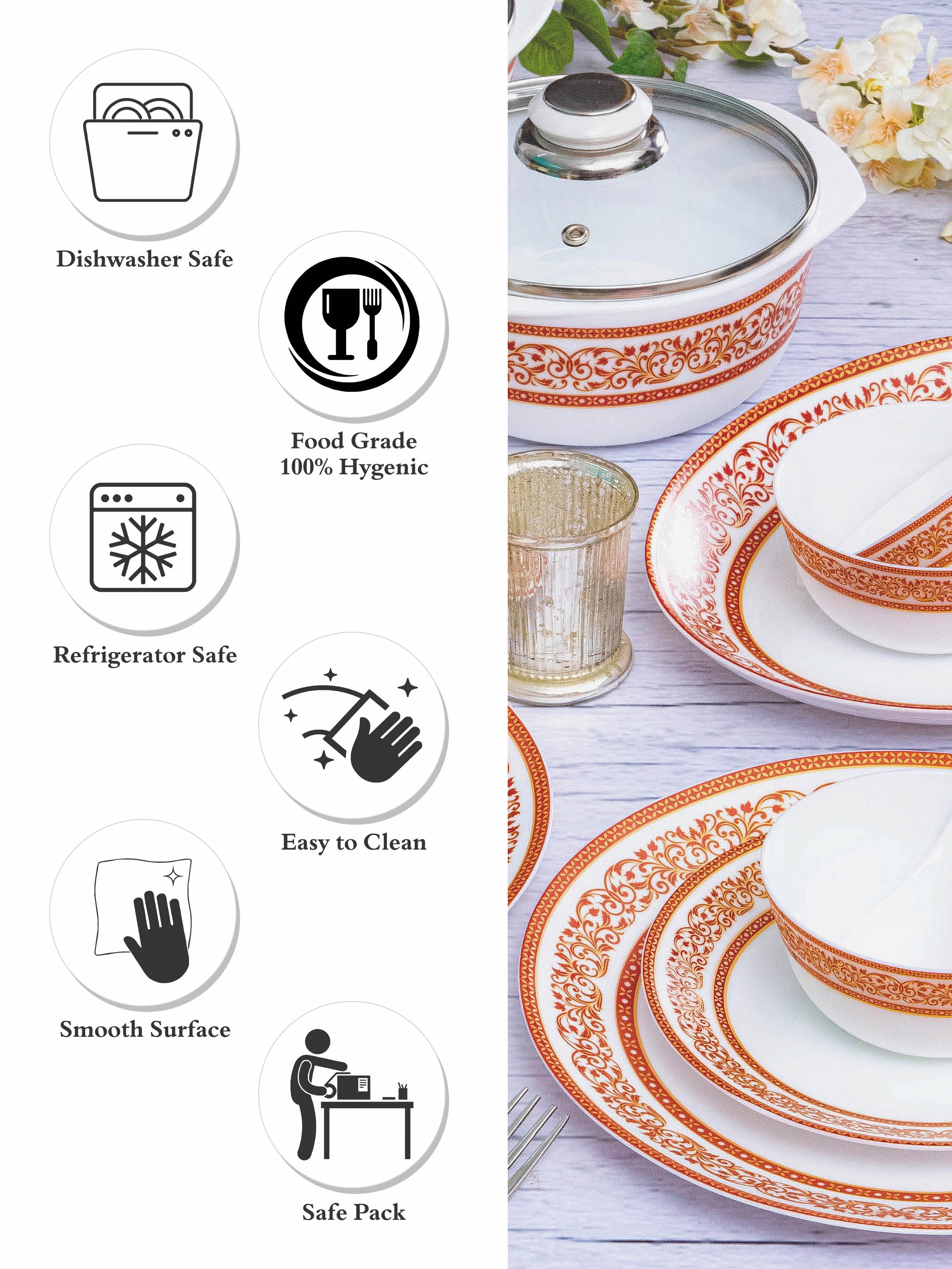 Cello Opalware Dinner Set With Print (Set Of 6Pcs Dinner Plate, 6Pcs Q –  GOOD HOMES