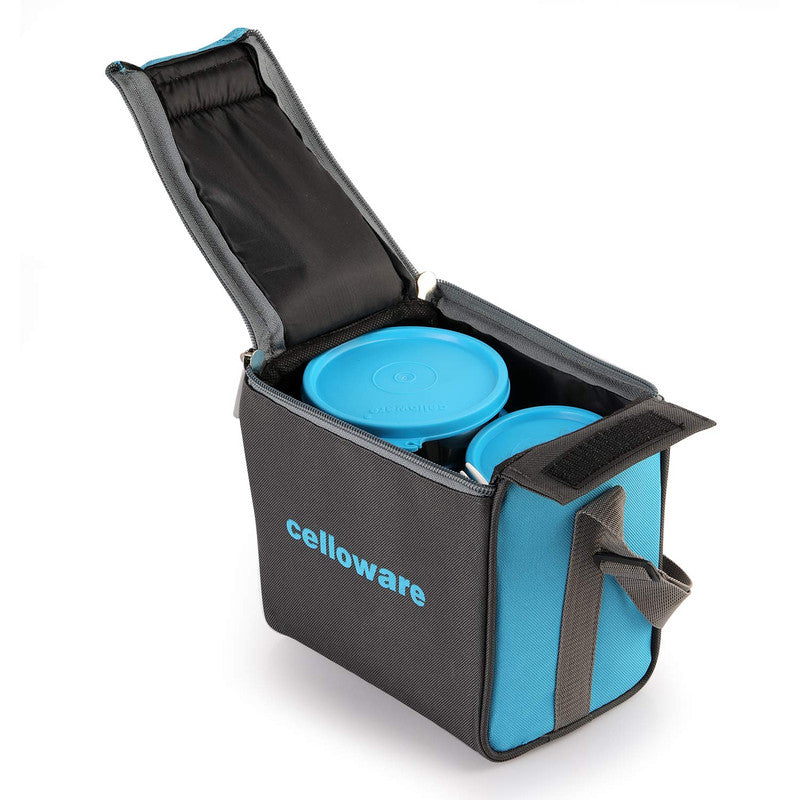 Cello Stainless Steel Lunch Box Combo 5-Piece, Blue, (Capacities - 50ml, 225ml, 375ml, 550ml, 375ml Tumbler)