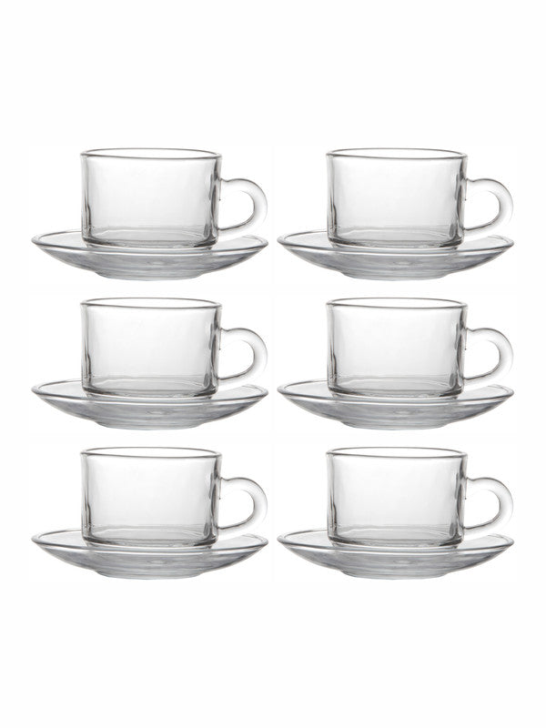 Transparent Glass Tea Cup Set And Saucer 6pcs, Size: 210ml