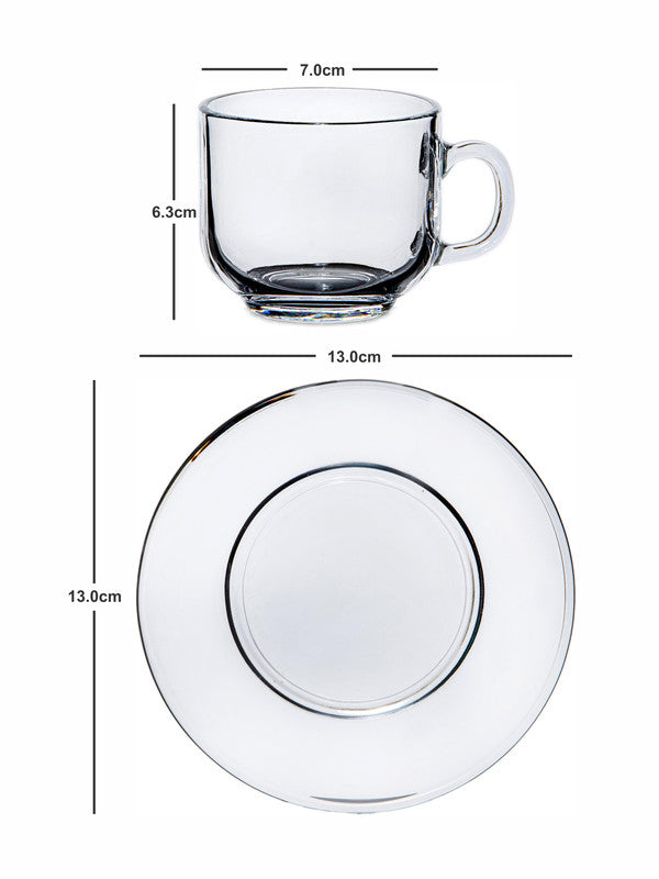 Goodhomes Glass Tea/Coffee Cup Saucer (Set of 6pcs Cup & 6pcs Saucer)