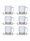 Goodhomes Porcelain Tea/Coffee Cup & Saucer with Gold Print (Set of 6pcs Cup & 6pcs Saucer)