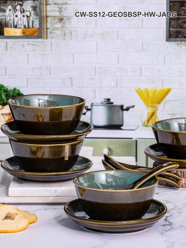 Ceramics Soup Set with Saucer (Set of Bowl 4pcs, Saucer 4pcs & Spoon 4pcs)