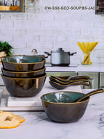Ceramics Soup Set of Bowl 4pcs & Spoon 4pcs)
