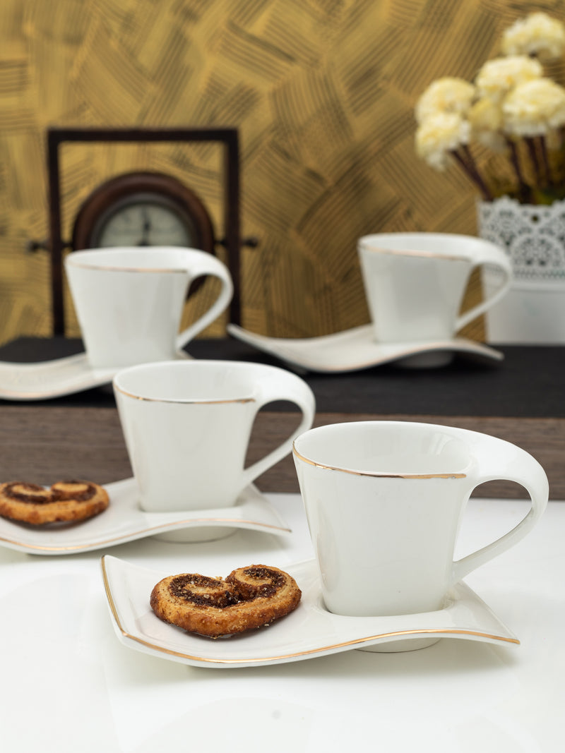 Goodhomes Porcelain Cup Saucer Set With Real Gold Line (Set Of 12 Pcs)