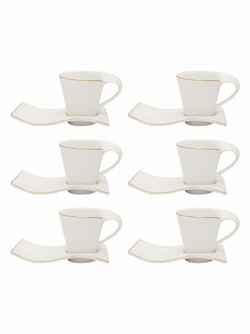 Goodhomes Porcelain Cup Saucer Set With Real Gold Line (Set Of 12 Pcs)