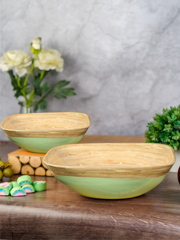 Square Bamboo Wood Bowls in Lime Green Colour ( Set of 2)