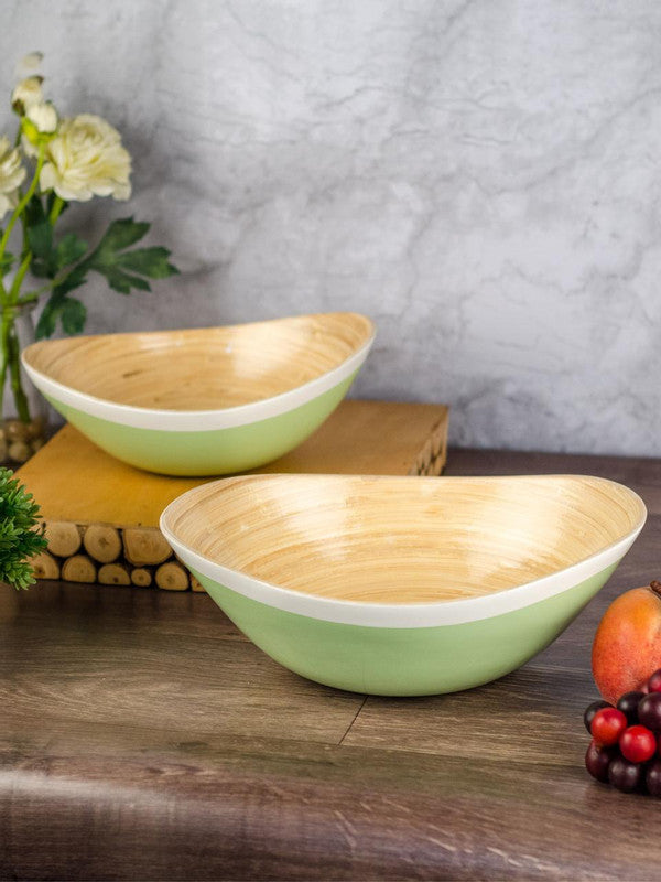 Oval Bamboo Wood Bowls in Lime Green Colour ( Set of 2)
