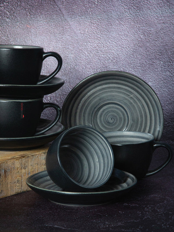 Goodhomes Stoneware tea / Coffee Cup Saucer (Set of 4pcs Cup & 4pcs Saucer)