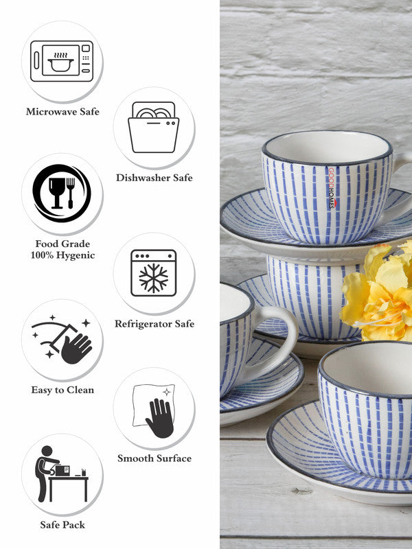 Goodhomes Stoneware Tea / Coffee Cup Saucer (Set of 4pcs Cup & 4pcs Saucer)