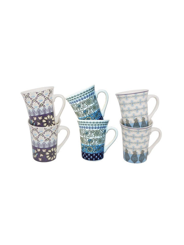 Fine Porcelain Mug with Multi Color Design ( Set of 6 Cup )