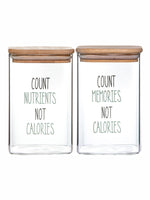 Printed Glass Storage Jar with Straw & Wooden Lid Set of 2pcs