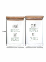 Printed Glass Storage Jar with Straw & Wooden Lid Set of 2pcs
