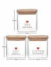 Printed Glass Storage Jar with Straw & Wooden Lid Set of 3pcs