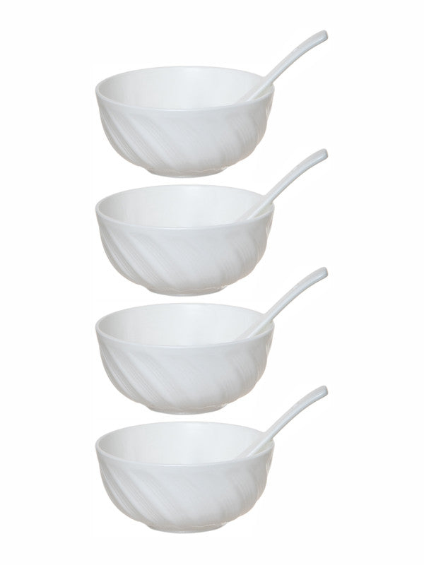 Goodhomes Bone China Soup Set (Set of 4pcs Bowl & 4pcs Spoon)