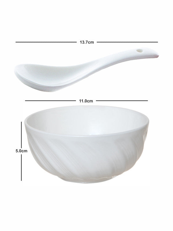 Goodhomes Bone China Soup Set (Set of 4pcs Bowl & 4pcs Spoon)