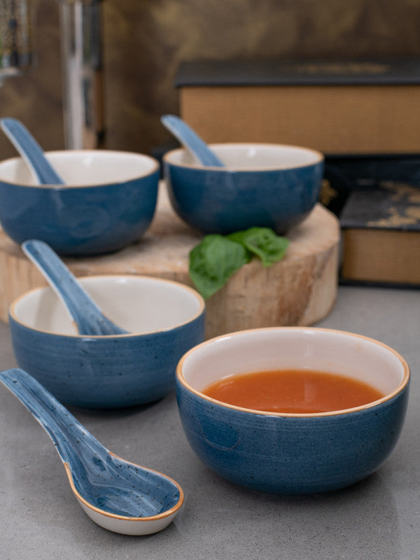 Designer Stoneware Soup Bowls with Spoons (Set of 8 pcs)