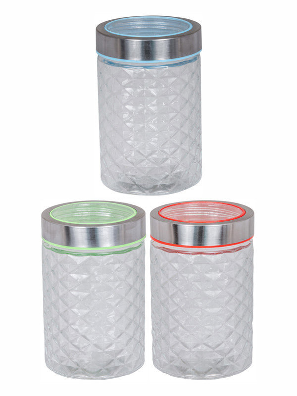 Goodhomes Glass Storage Embossed Jar (Set of 3pcs)