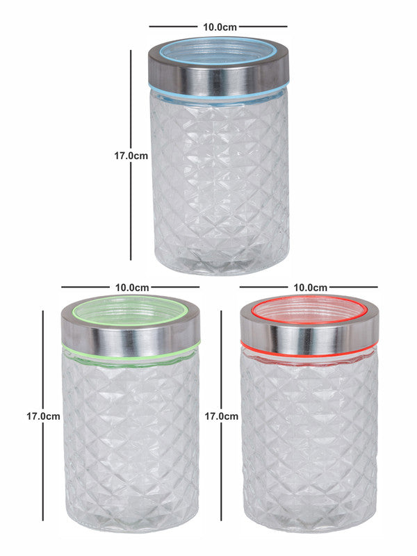 Goodhomes Glass Storage Embossed Jar (Set of 3pcs)