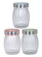 Goodhomes Glass Storage Embossed Jar (Set of 3pcs)