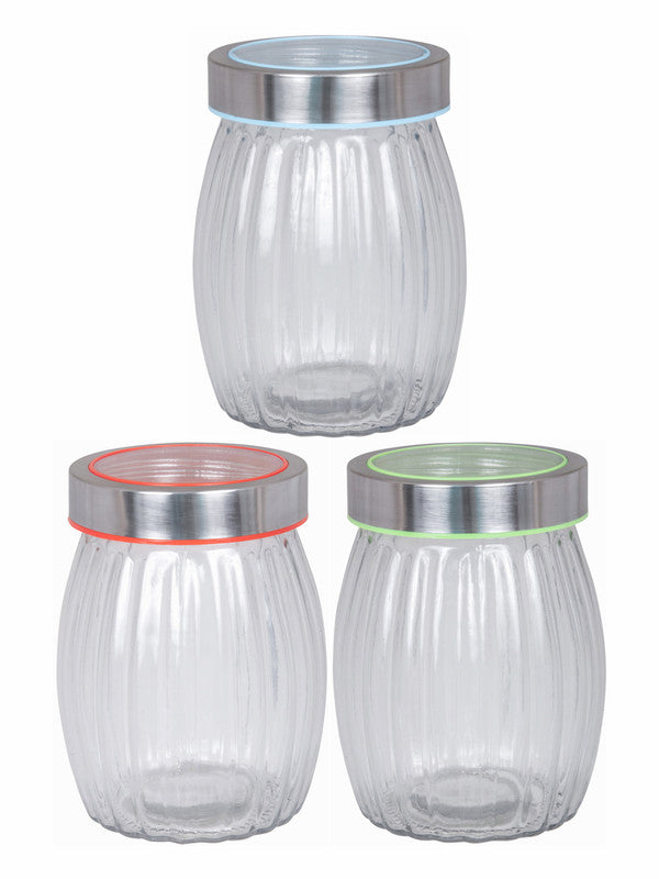 Goodhomes Glass Storage Embossed Jar (Set of 3pcs)