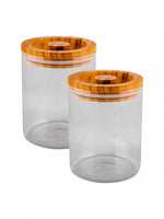 Goodhomes Basic Round Boroilicate Medium Jar Set With  Bamboo Wood Lid (Set Of 2 Pcs)