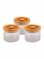 Goodhomes Basic Round Borosilicate Small Jar Set With Bamboo Wood Lid (Set Of 3 Pcs)