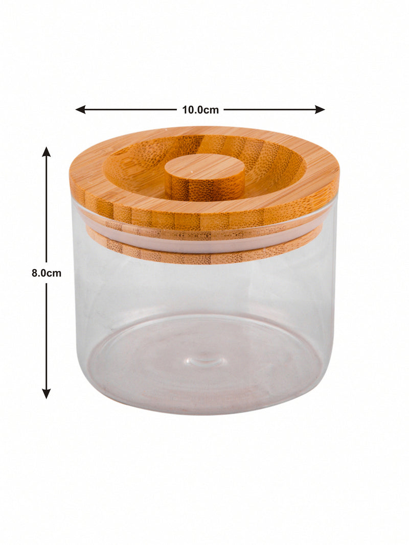 Goodhomes Basic Round Borosilicate Small Jar Set With Bamboo Wood Lid (Set Of 3 Pcs)