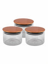 GOODHOMES Basic Round Borosilicate Small Jar Set with Copper Finish Lid (Set of 3 pcs)