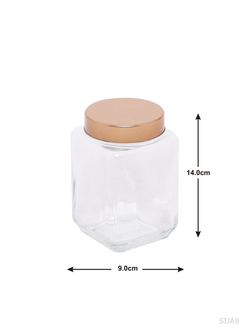Copper Cube Small Square Glass jar Set with Metal lid (Set of 6 Pcs )