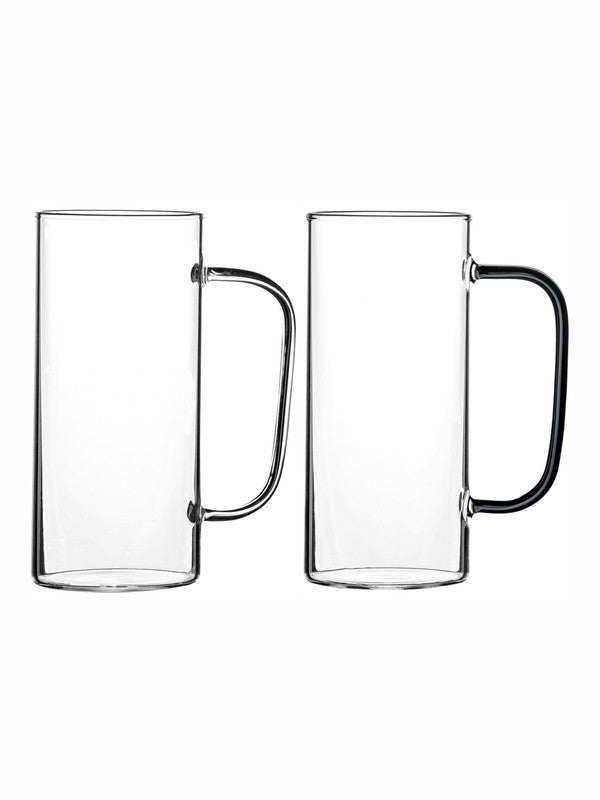 Glass Large Mug with Color Handle set of 2pcs