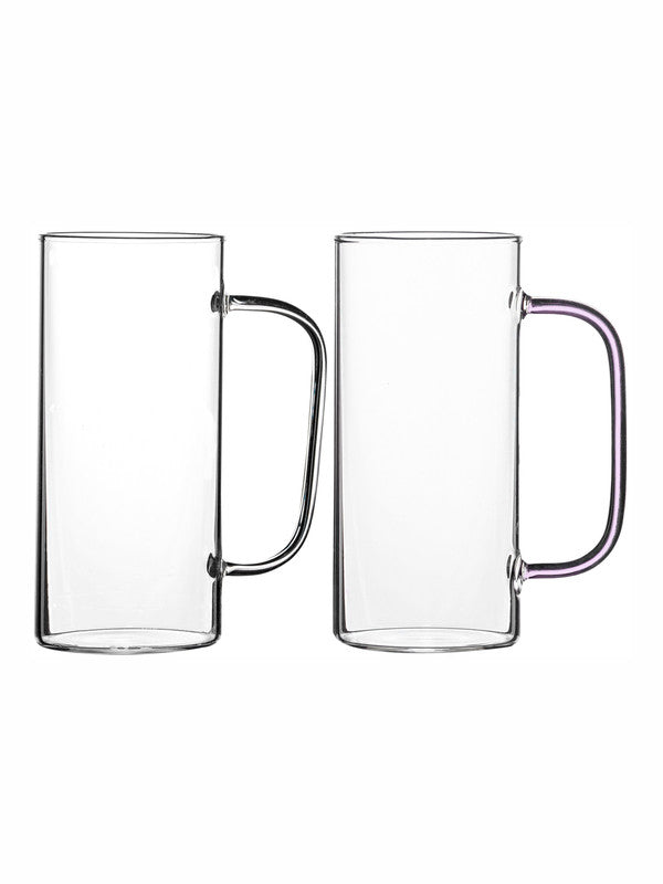 Glass Large Mug with Color Handle set of 2pcs